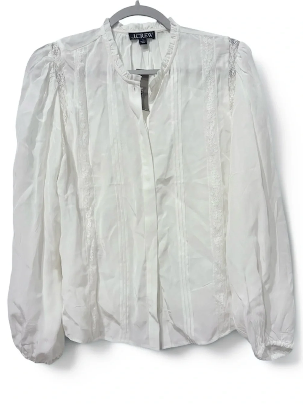J. CREW Lace-trim Pintuck Top In Crepe De Chine